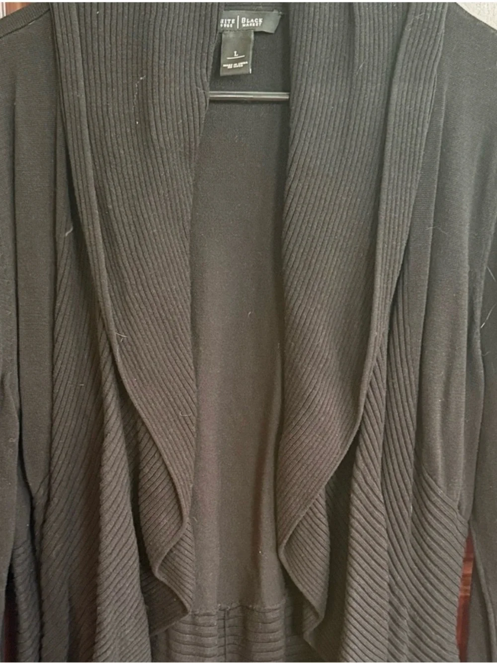 White House Black Market Black Waterfall Cardigan Draped Ribbed Knit L